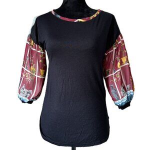 Anthropologie Tiny Black Mix Media Top Blouse Sz XXS